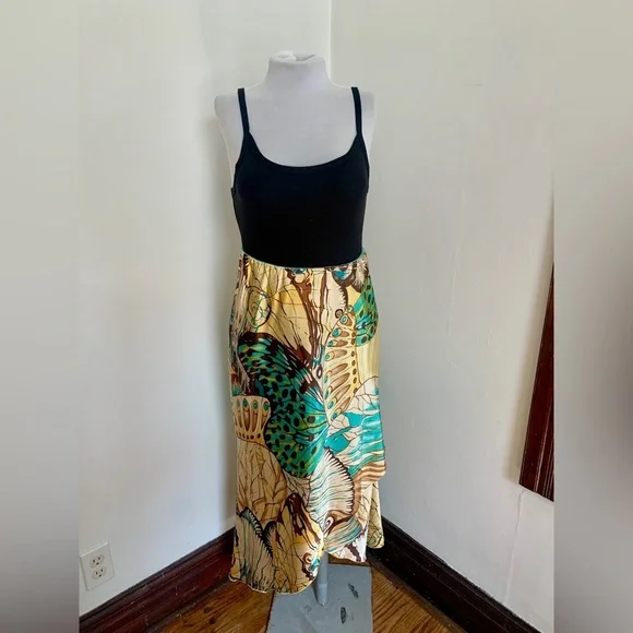 VTG y2k 2000s Russel Keng 100% Silk Midi Monarch Butterfly Skirt Layered Bias 8 - Picture 4 of 13